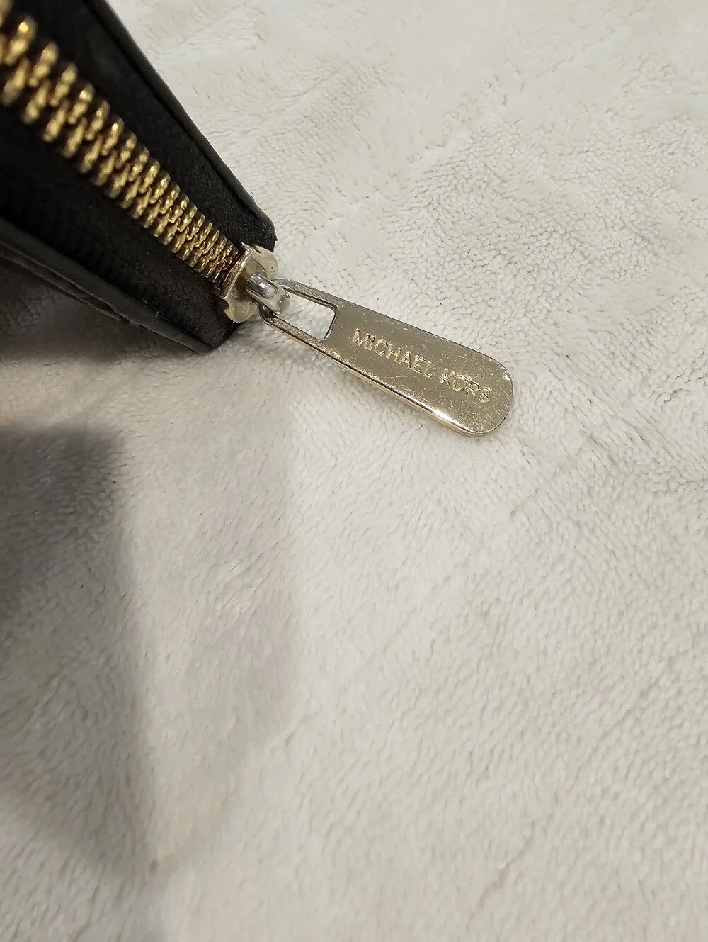 Michael Kors Black MK Logo Zip Wallet with Gold Plaque EUC